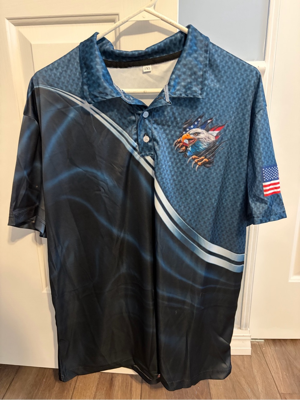 Patriotic Eagle Graphic Polo Shirt - Blue